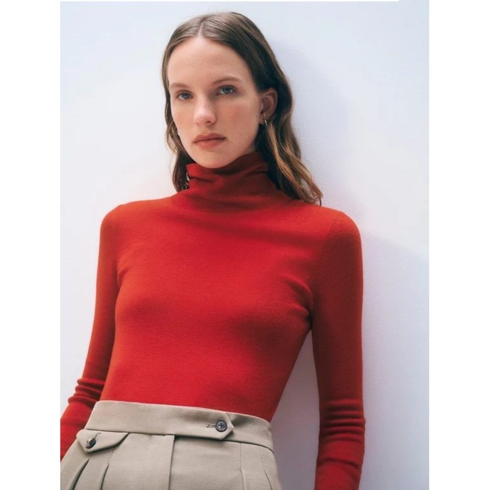 White & Warren Red Extrafine Merino Wool Turtleneck Sweater Womens Size Medium